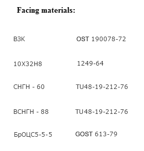 Table 2. Facing materials.